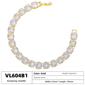 Detailed view of 8.0mm gold tennis bracelet featuring rows of clear cubic zirconia stones