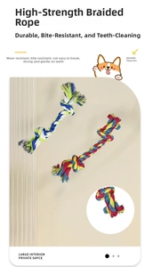 Detailed close-up of heavy-duty braided cotton dog rope toy with durable knots for chewing