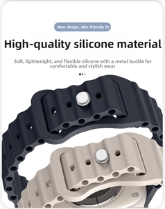 Detail view of the breathable wavy texture and metal buckle on silicone ocean straps
