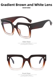 Front and side view of square oversized gradient brown blue light blocking glasses