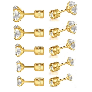 Ensemble de boucles d'oreilles en acier doré avec zircons ronds et fermoir à vis