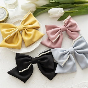 Große Haarschleife Mit Faux Künstliche Perle Elegante Satin Stoff Frühlingsspange Französischer Vintage Stil Für Damen Mädchen