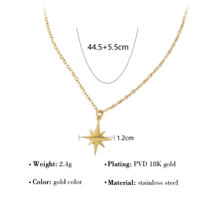 Detail view of gold octagonal star pendant necklace with technical size specifications
