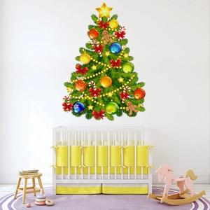 Colorful Christmas tree wall stickers with ornaments for cozy nursery interior decoration