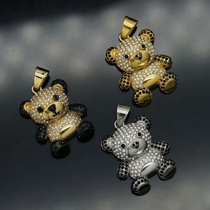 Panda Bear Pendant Necklace Stainless Steel Full Rhinestone Inlaid Hip Hop Bling Animal Jewelry For Men Women
