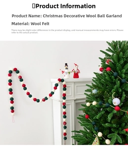 Detail of festive wool felt ball garland with red white and green ornaments for Christmas