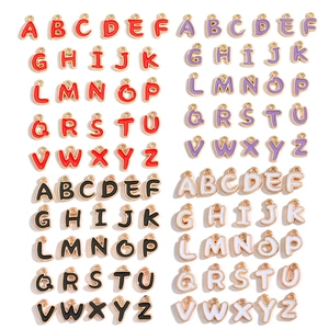 DIY colorful enamel alphabet pendant charms in red, purple, black and white metal finish