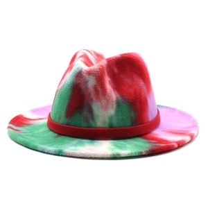 Tie Dye Rainbow Fedora Hat Cotton Polyester Blend Wide Flat Brim Jazz Hat With Ribbon Band For Men Women Vintage Style