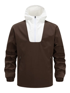 Giacca outdoor bicolore da uomo con mezza zip e cappuccio in bianco e marrone