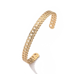 Bracciale rigido in acciaio inossidabile placcato oro 18K con design a catena cava