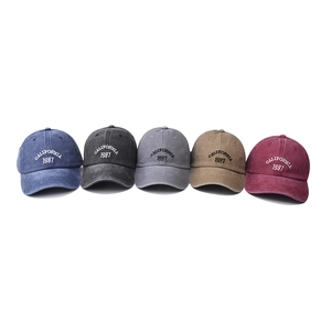 Vintage washed cotton baseball caps with California 1987 embroidery in five colors
