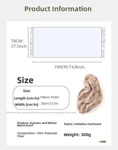 Size chart for houndstooth scarf showing 190x70cm dimensions and polyester material