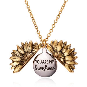 Sunflower Locket Necklace Alloy Engraved You Are My Sunshine Openable Pendant Fashion Jewelry Women Gift