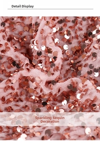 Detailed close-up showing rose gold sequins on pink fabric for a stylish beret hat