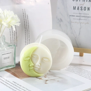 Silicone candle mold with sun and moon face relief design for aromatherapy candles