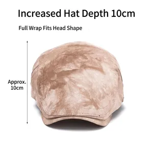 British newsboy cap in brown tie-dye fabric with 10cm deep crown for a perfect fit
