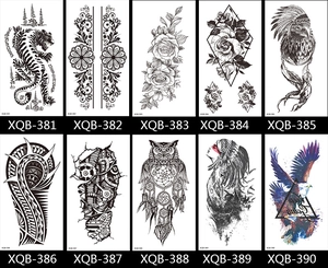 Grid display of temporary tattoo stickers featuring floral, animal, and tribal designs