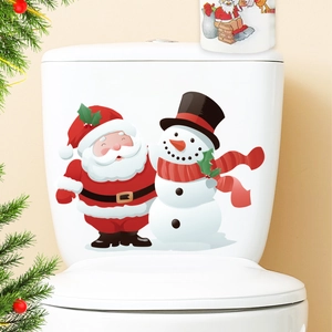 Christmas snowman and Santa Claus toilet lid wall stickers for festive bathroom decor