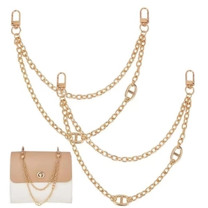 Golden double layer metal bag chain strap with lobster clasps and anchor link design