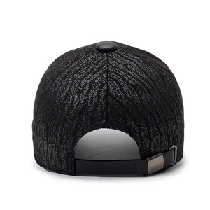Men's autumn winter black PU baseball cap with adjustable strap and textured leather finish
