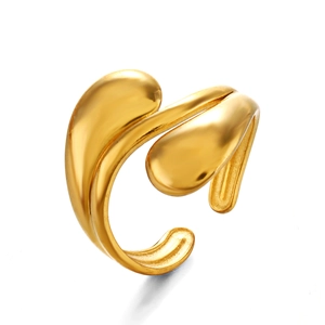 18K gold-plated minimalist open teardrop ring with a polished organic fluid design