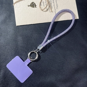 Sparkling purple rhinestone phone lanyard with silver metal ring and PVC gasket set