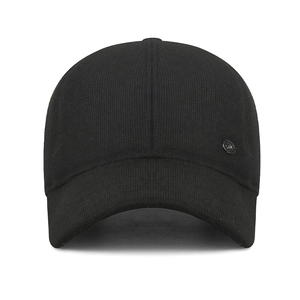 Mens thermal baseball cap in black with ear protection and warm fleece lining for winter