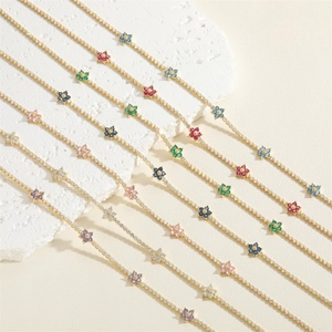 Colorful floral zircon tennis choker necklace in gold-plated metal for women