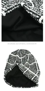 Detail showing checkered knit texture and soft black lining of the warm winter beanie