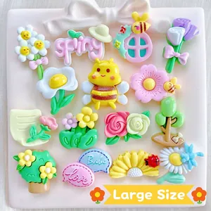 Accessoires Résine DIY Cartoon Abeille Fleurs Plantes Cabochons Flatback Pour Coque De Téléphone Porte-clés Pince À Cheveux