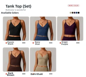 Women's V-neck yoga set featuring thin strap sports bras in five elegant fitness colors
