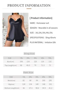 Size chart for plus size women's satin loungewear set showing 1XL to 5XL measurements