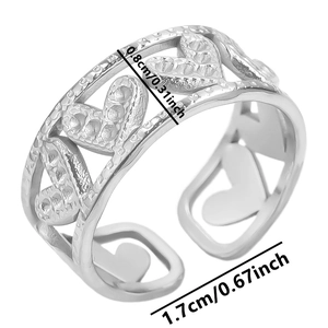 Detail shot showing 0.8cm width and 1.7cm diameter of heart-shaped cutout ring