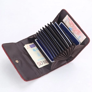 Red crocodile texture accordion card wallet with multi-slot interior for cards and cash