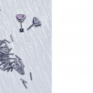 Macro view of heart-shaped zirconia earrings and stainless steel cartilage stud components