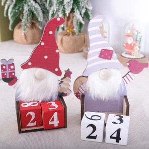 Christmas wooden gnome perpetual calendar with red and purple hats for tabletop decor