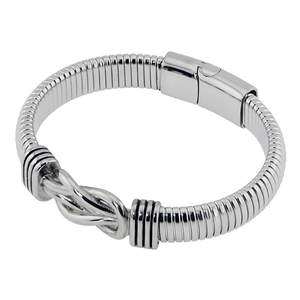 Men's silver stainless steel punk bracelet with a central knot and magnetic clasp