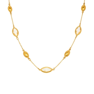 Elegant gold choker necklace featuring marquise cut glass crystals and oval beads