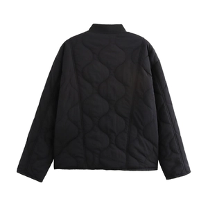 Back view of a black quilted jacket with detailed stitching and premium thermal fabric