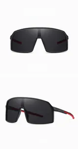 Detail view of TR90 sports sunglasses with matte black frame and red anti-slip temple pads
