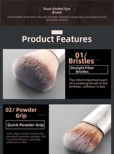 Macro shot of dual-ended eye makeup brush with soft fiber bristles and silver ferrules