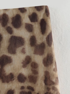 Detailed macro view of the leopard print mesh fabric showing the intricate texture