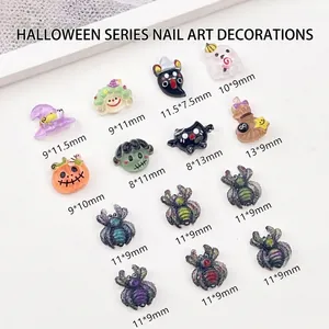 Cartoon Halloween nail art charms set with pumpkin, ghost, and spider motifs 8-13mm