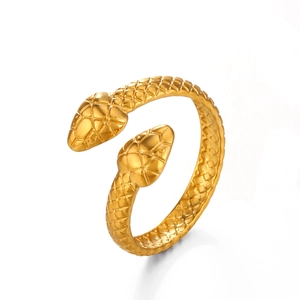Minimalist gold snake-shaped open ring with detailed scale textures for women