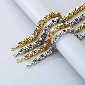 Men Byzantine Chain Necklace And Bracelet Stainless Steel Domineering Polished Link Jewelry Trendy Fashion Hip Hop Style