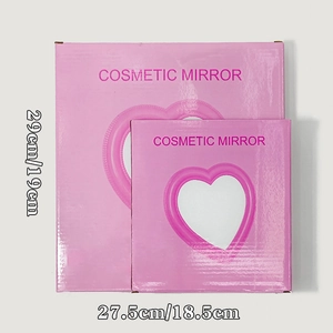 Pink heart-shaped desktop cosmetic mirrors in two sizes with wall mountable design