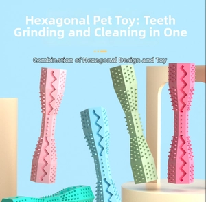 Detail view of hexagonal pet molar sticks with textured surfaces for cleaning teeth