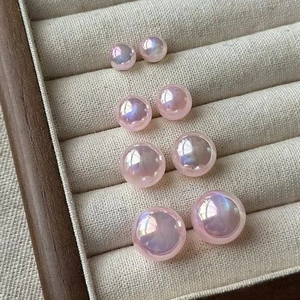 Mermaid Pink Artificial Pearl Stud Earrings With 925 Sterling Silver Earring Post Iridescent Elegant Delicate Jewelry For Women