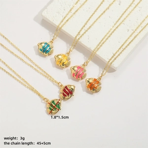 Colorful tropical fish pendant necklace set with gold chain for women and girls