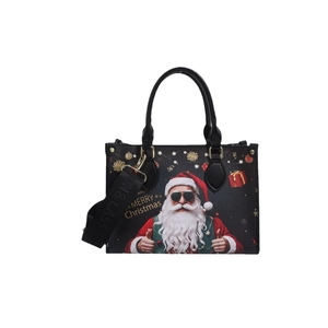Black Christmas Santa tote bag with Merry Christmas print and adjustable strap
